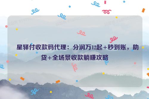 ​星驿付收款码代理：分润万12起+秒到账，助贷+全场景收款躺赚攻略